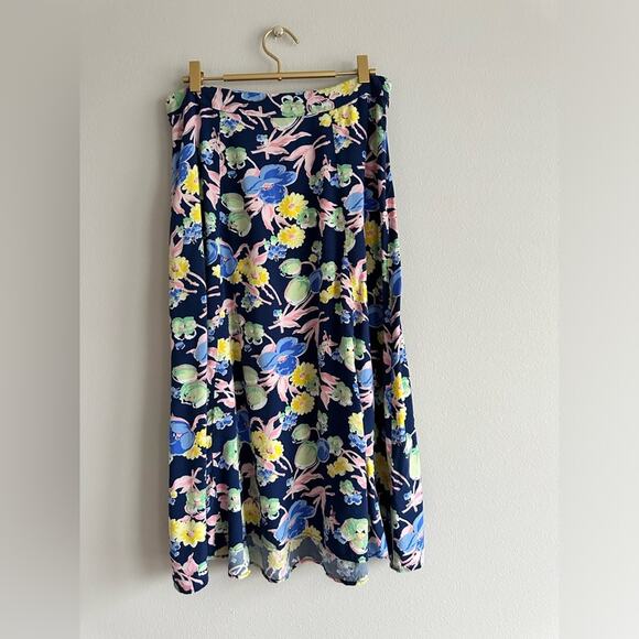 Talbots Navy Blue Floral Skirt | Size 10 | Floral Midi  Spring Easter Skirt - Picture 1 of 7
